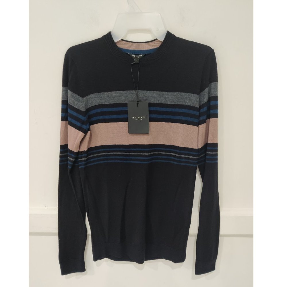 NWT Ted Baker London SWIFTIE Striped Crewneck Jumper Navy Size XS $175 3C495